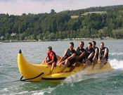 Single tube banana boat in yellow color for water sports on sea