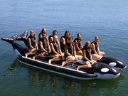 Dual tubes whale boat in black and white colors for aquatic park water games